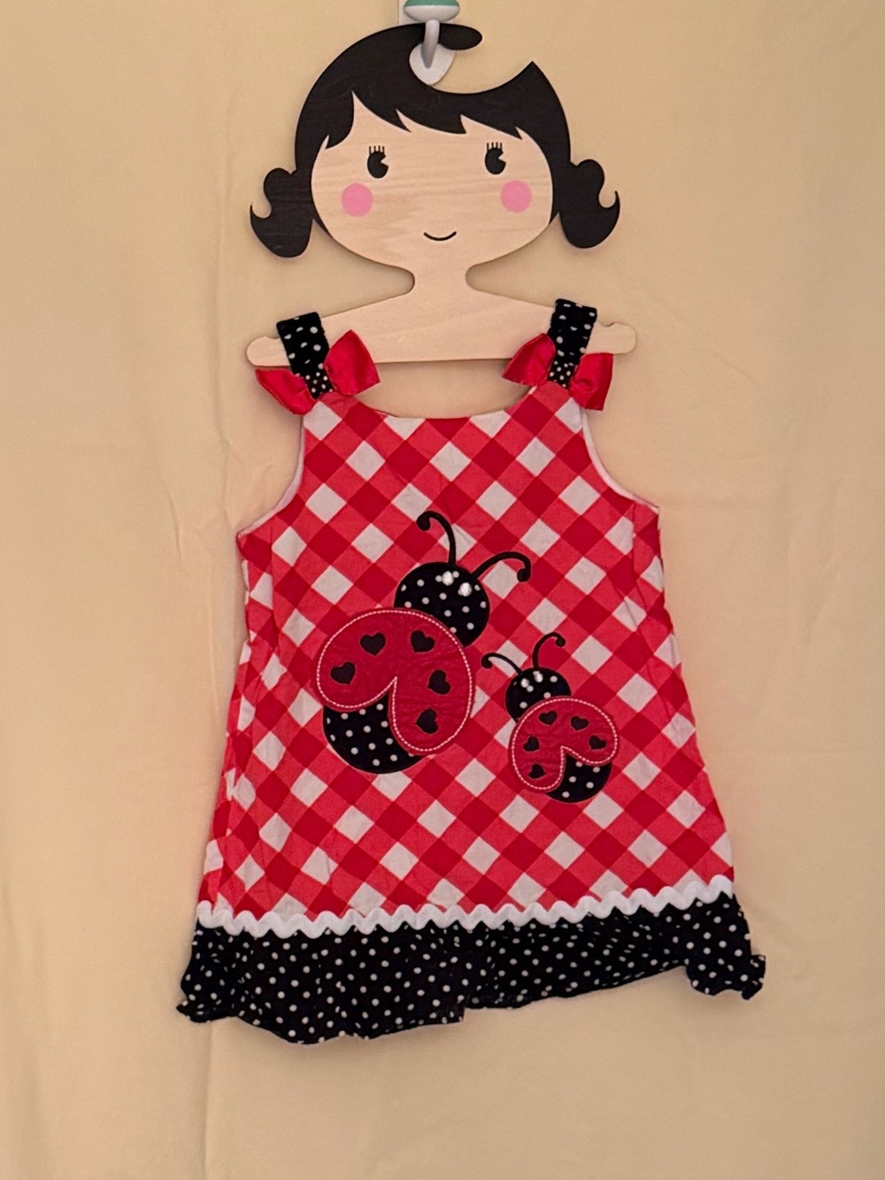 Healthtex Red & White Checkered Sun Dress With Lady Bug Appliqué. Sz 3